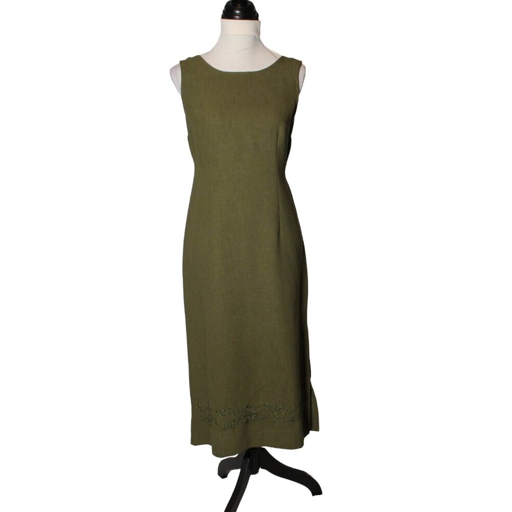 Vintage 90s Sag Harbor Whimsigoth Set Size 10P Olive Green Embroidered Dress